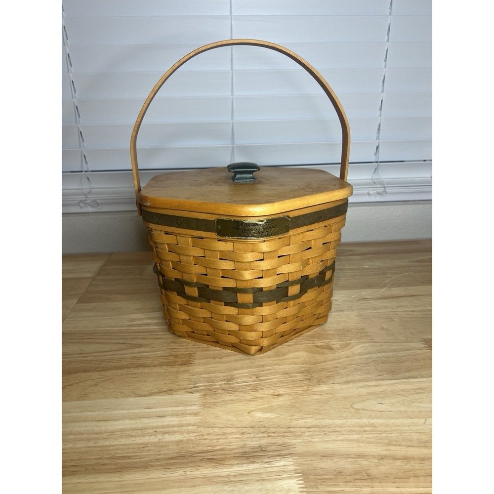 Longaberger 1997 Christmas Collection Snowflake‎ Basket with Lid, Green Weaving